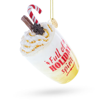 Whipped Cream Holiday Spirit Cocktail with Candy Cane Glass Christmas Ornament