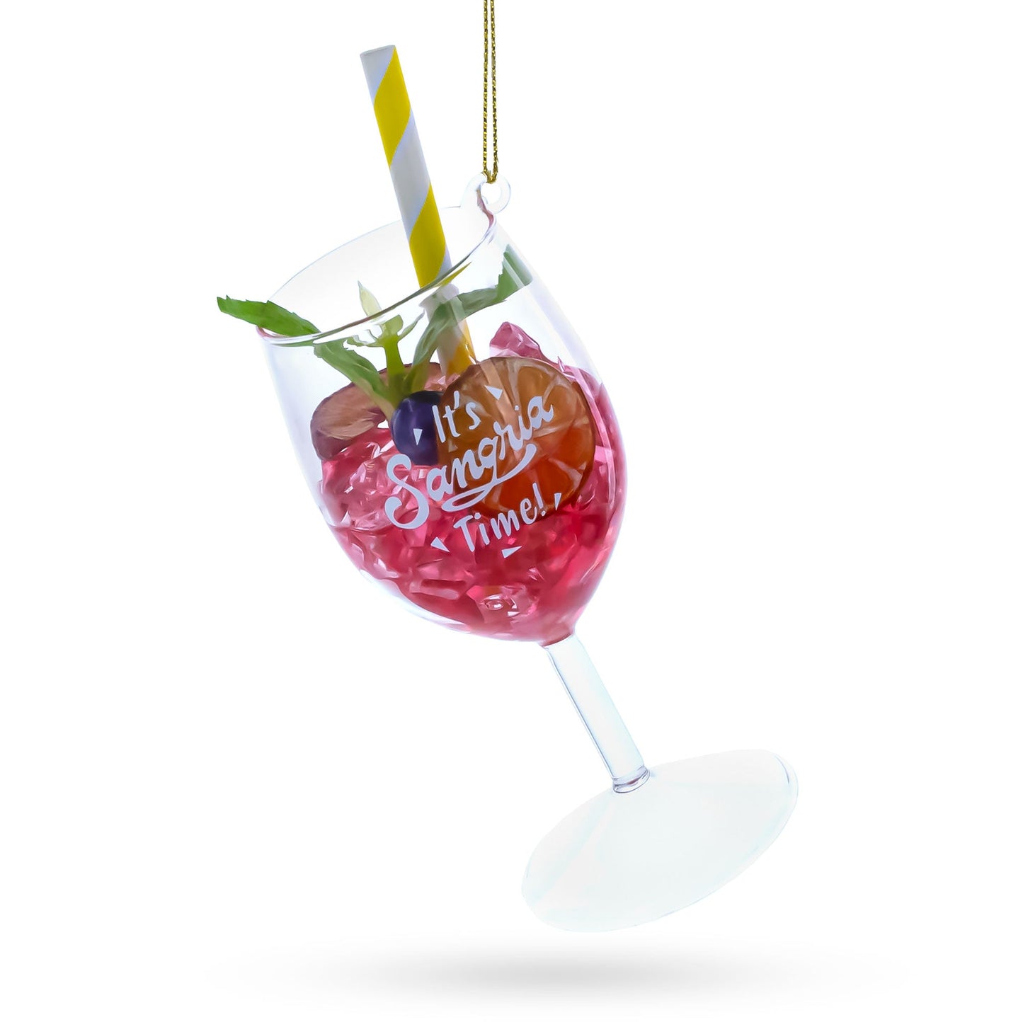 Sangria Iced Cocktail Drink with Straw Glass Christmas Ornament