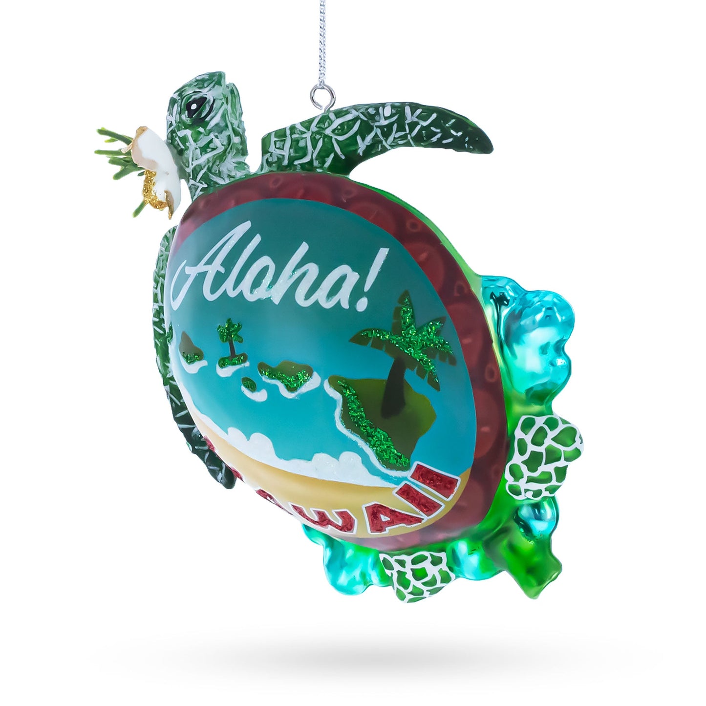 Hawaiian Aloha Turtle Glass Christmas Ornament