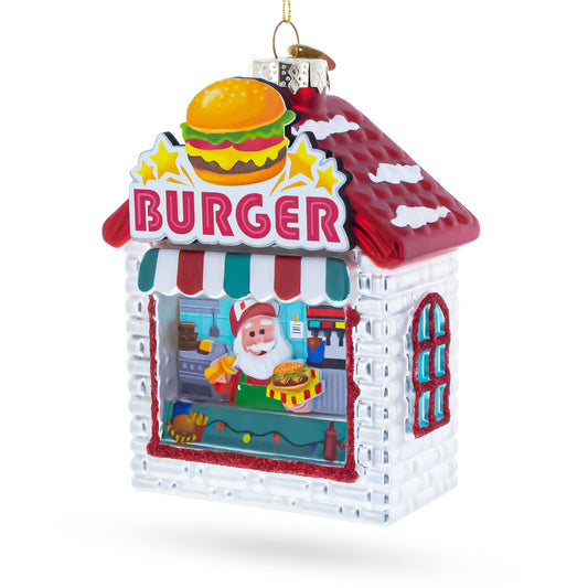 Santa’s Holiday Burger Stand Glass Christmas Ornament