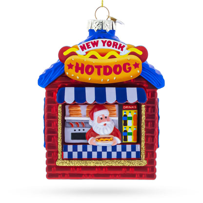New York Hot Dog Stand with Santa Glass Christmas Ornament