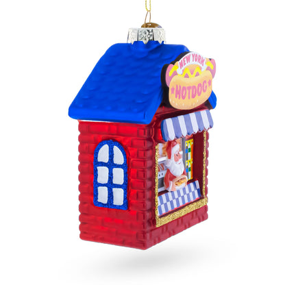 New York Hot Dog Stand with Santa Glass Christmas Ornament