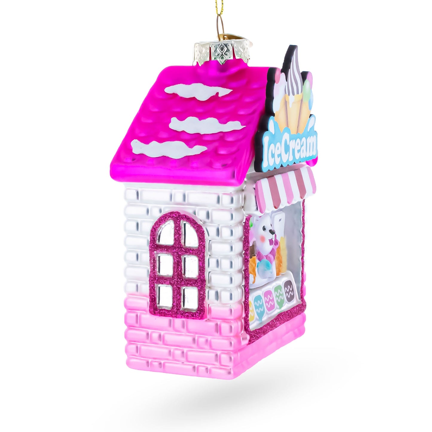 Ice Cream Shop with Polar Bear Glass Christmas Ornament