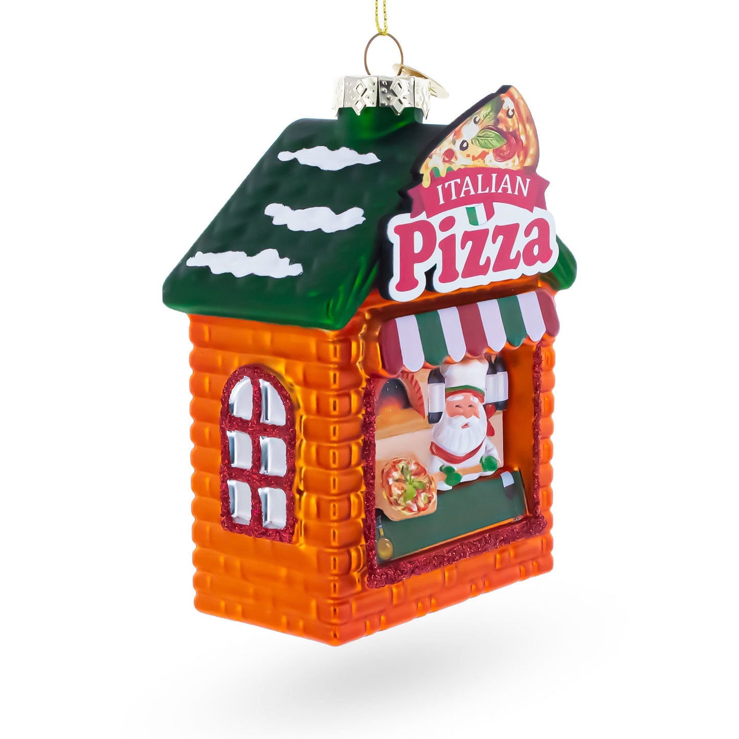 Italian Pizzeria with Santa Glass Christmas Ornament