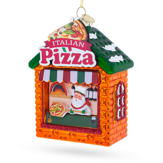 Italian Pizzeria with Santa Glass Christmas Ornament
