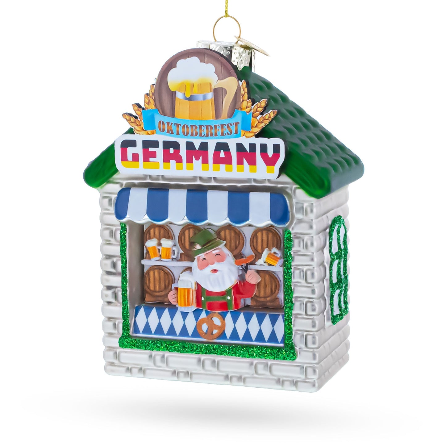 Oktoberfest Santa Beer Stand Glass Christmas Ornament