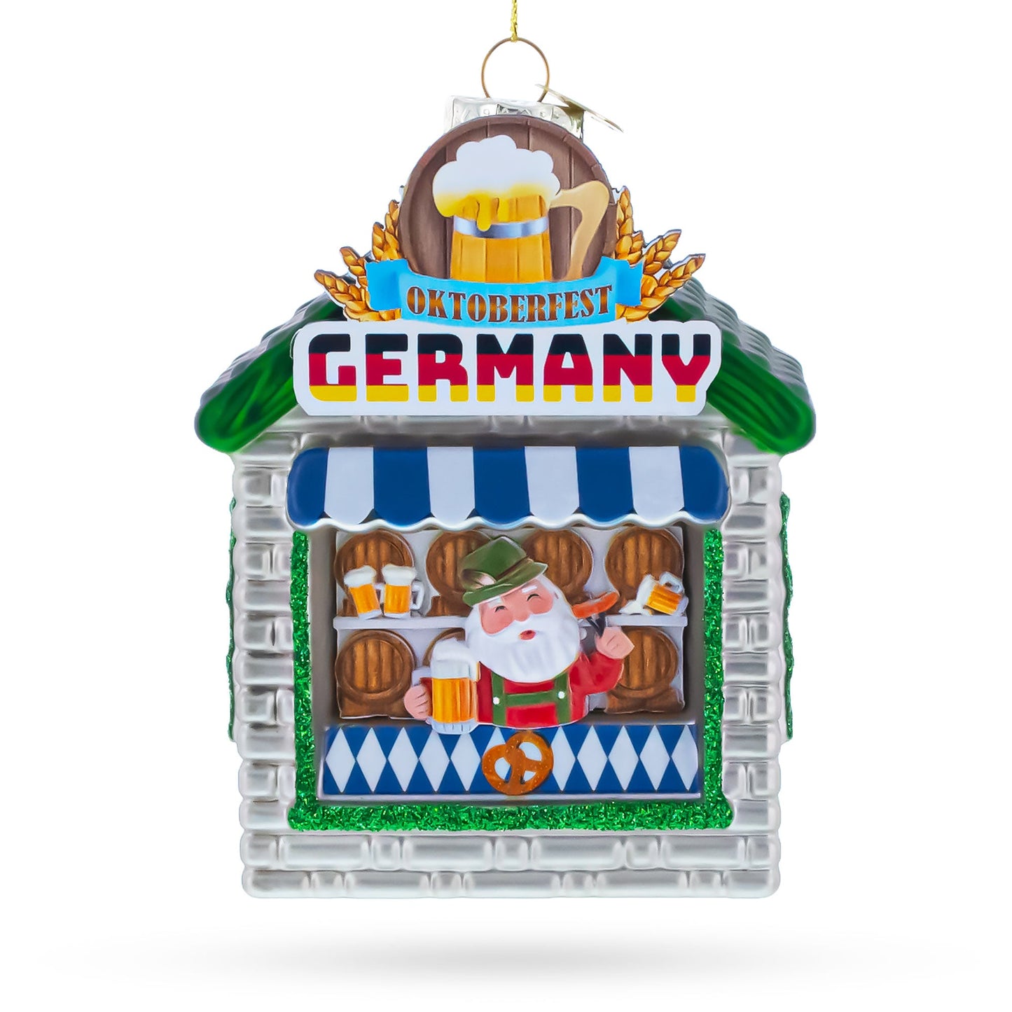 Oktoberfest Santa Beer Stand Glass Christmas Ornament