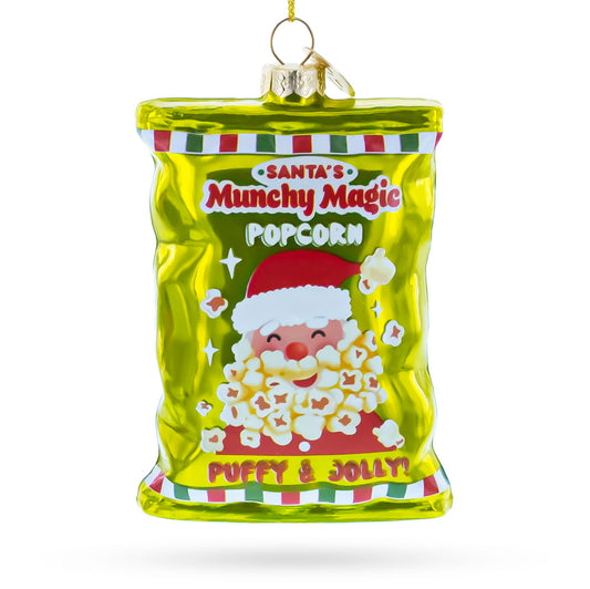 Santa’s Christmas Popcorn Bag Glass Christmas Ornament