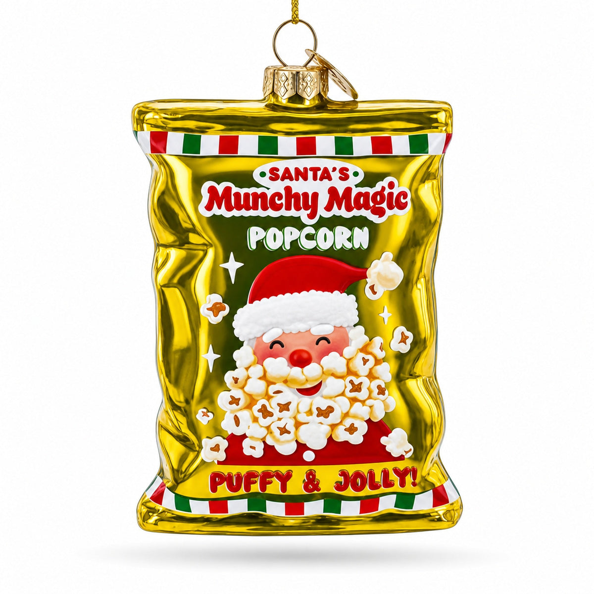 Santa’s Christmas Popcorn Bag Glass Christmas Ornament
