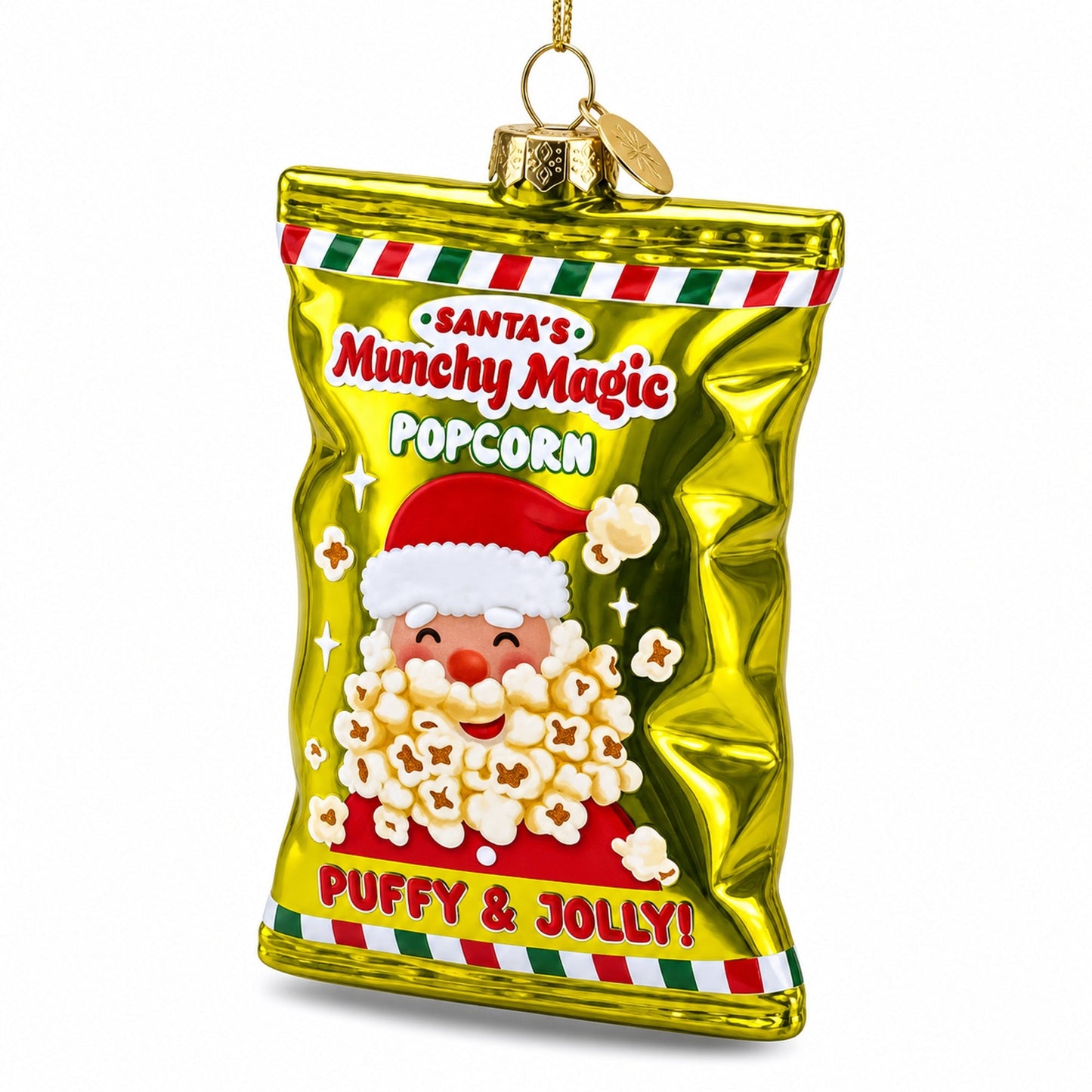 Santa’s Christmas Popcorn Bag Glass Christmas Ornament