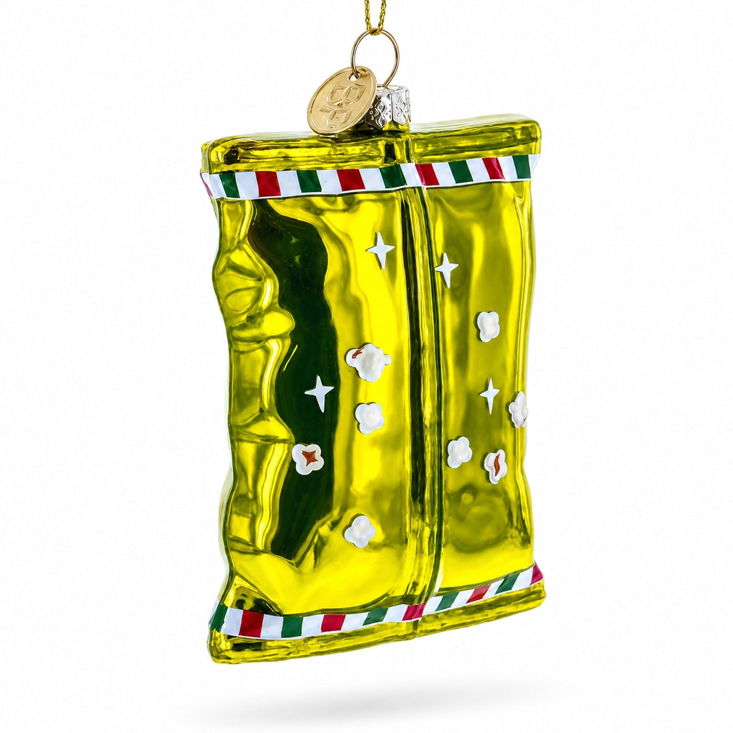 Santa’s Christmas Popcorn Bag Glass Christmas Ornament