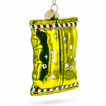 Santa’s Christmas Popcorn Bag Glass Christmas Ornament