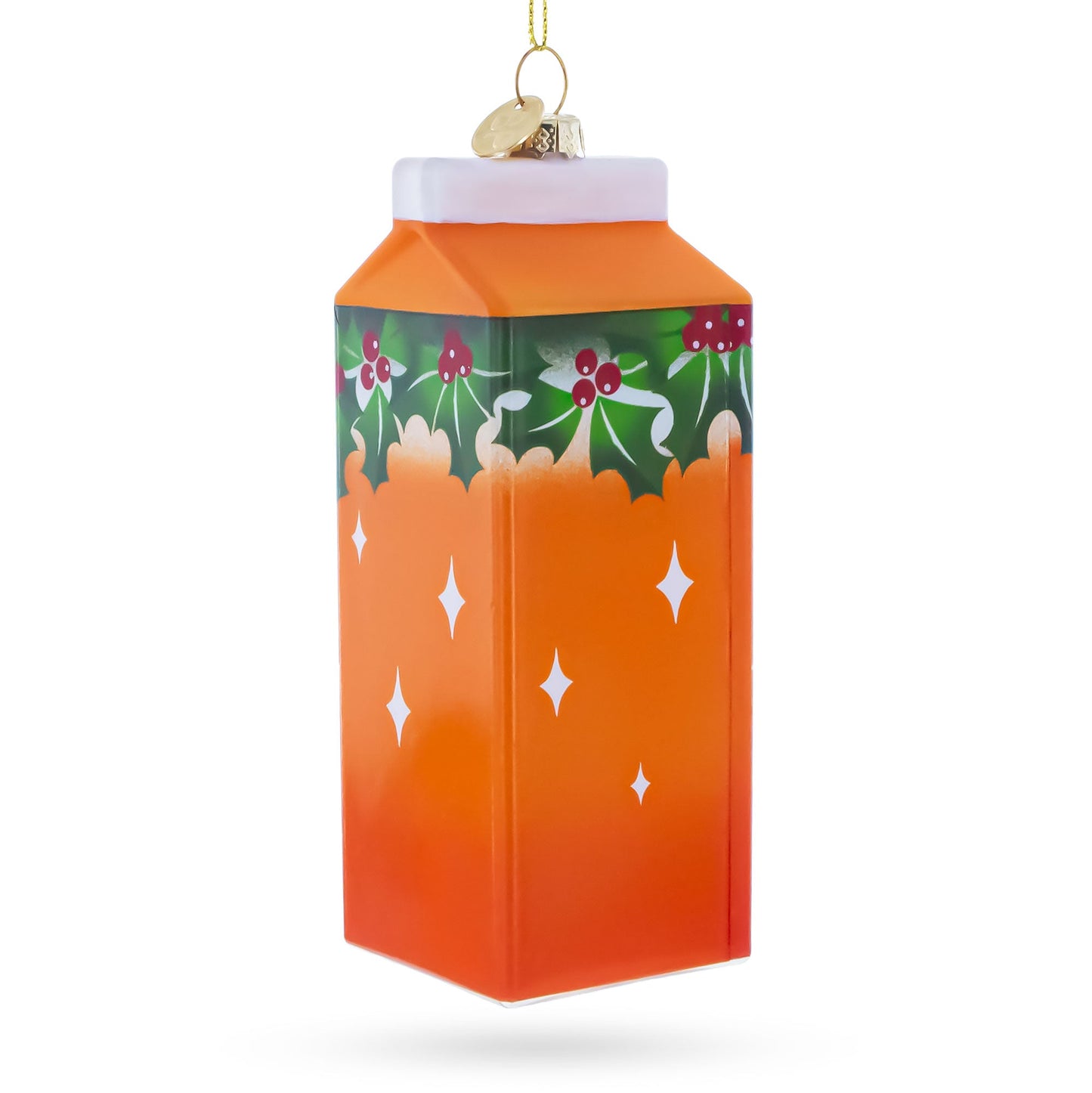 Jolly Christmas Orange Juice Box Glass Christmas Ornament