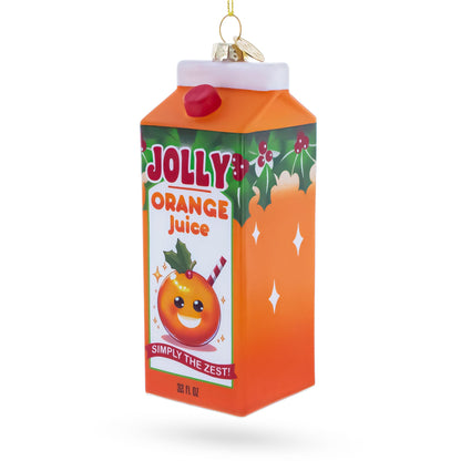 Jolly Christmas Orange Juice Box Glass Christmas Ornament