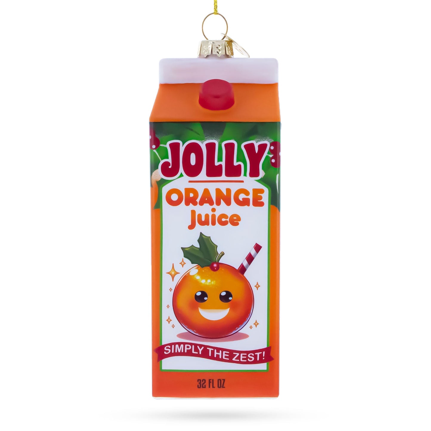 Jolly Christmas Orange Juice Box Glass Christmas Ornament
