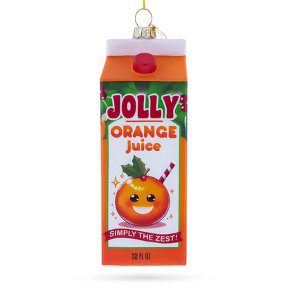Jolly Christmas Orange Juice Box Glass Christmas Ornament