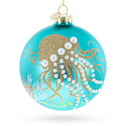 Ocean Jellyfish and Coral Teal Glass Ball Christmas Ornament