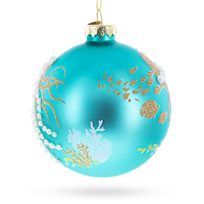 Ocean Jellyfish and Coral Teal Glass Ball Christmas Ornament