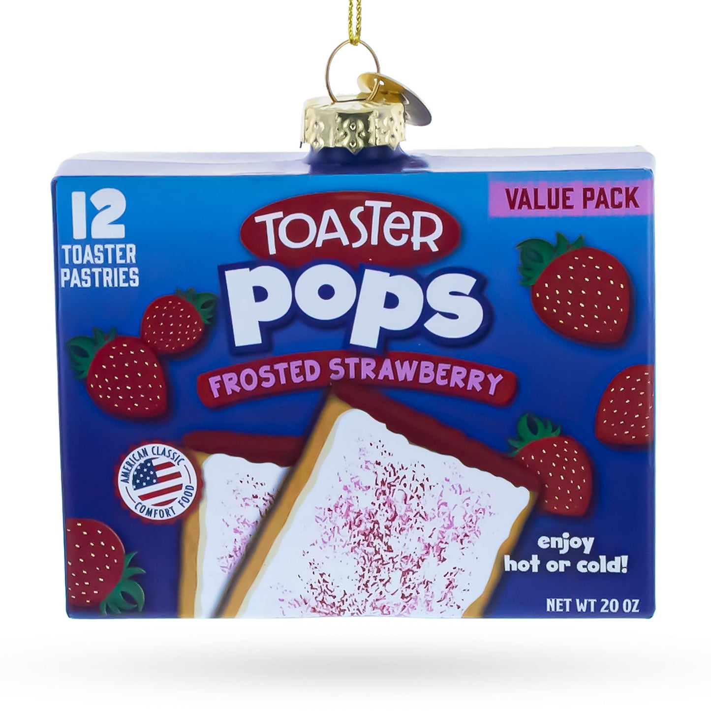 Frosted Strawberry Toaster Box Glass Christmas Ornament