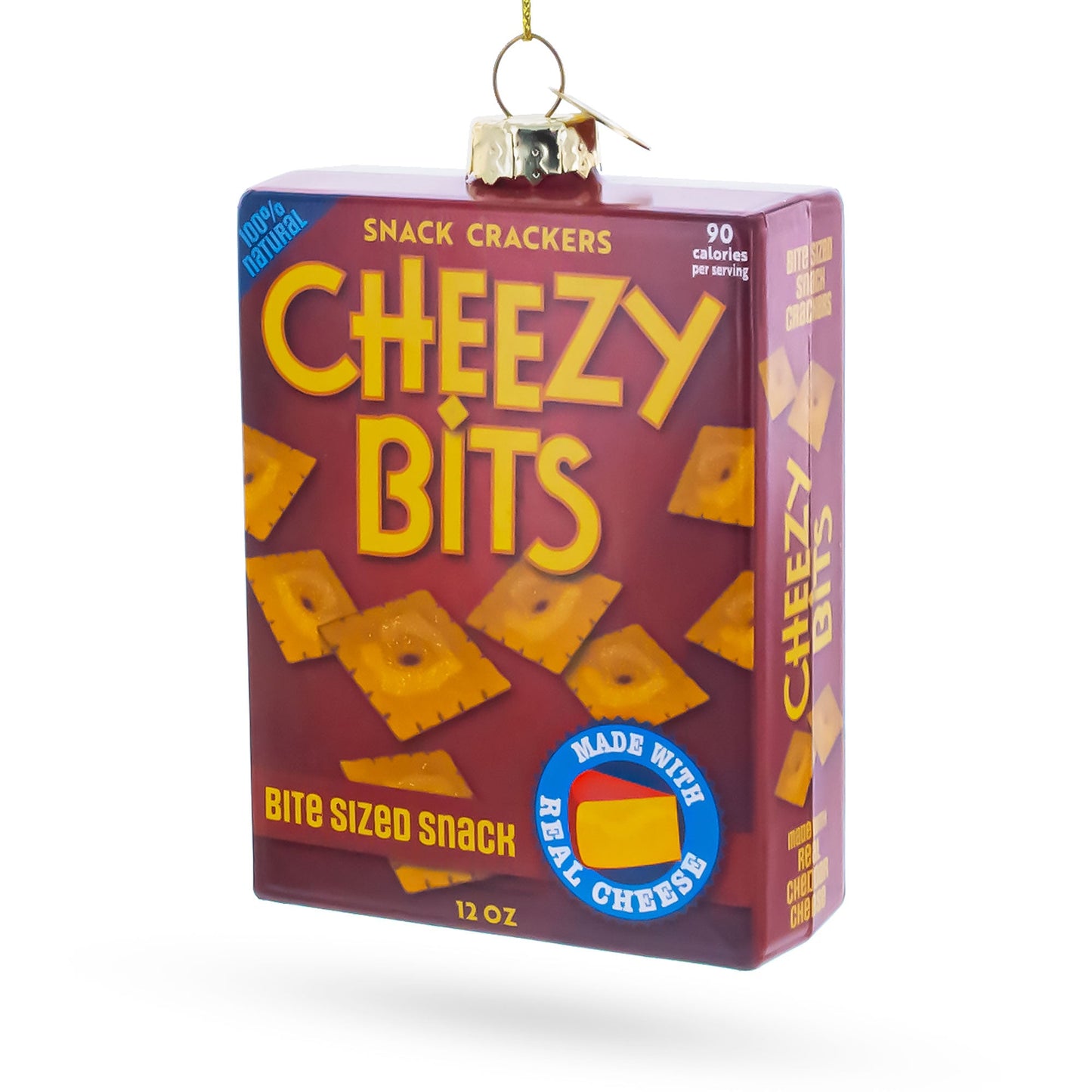 Cheezy Bits Cracker Box Glass Christmas Ornament