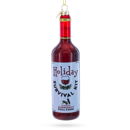 Holiday Survival Kit Wine Bottle Glass Christmas Ornament