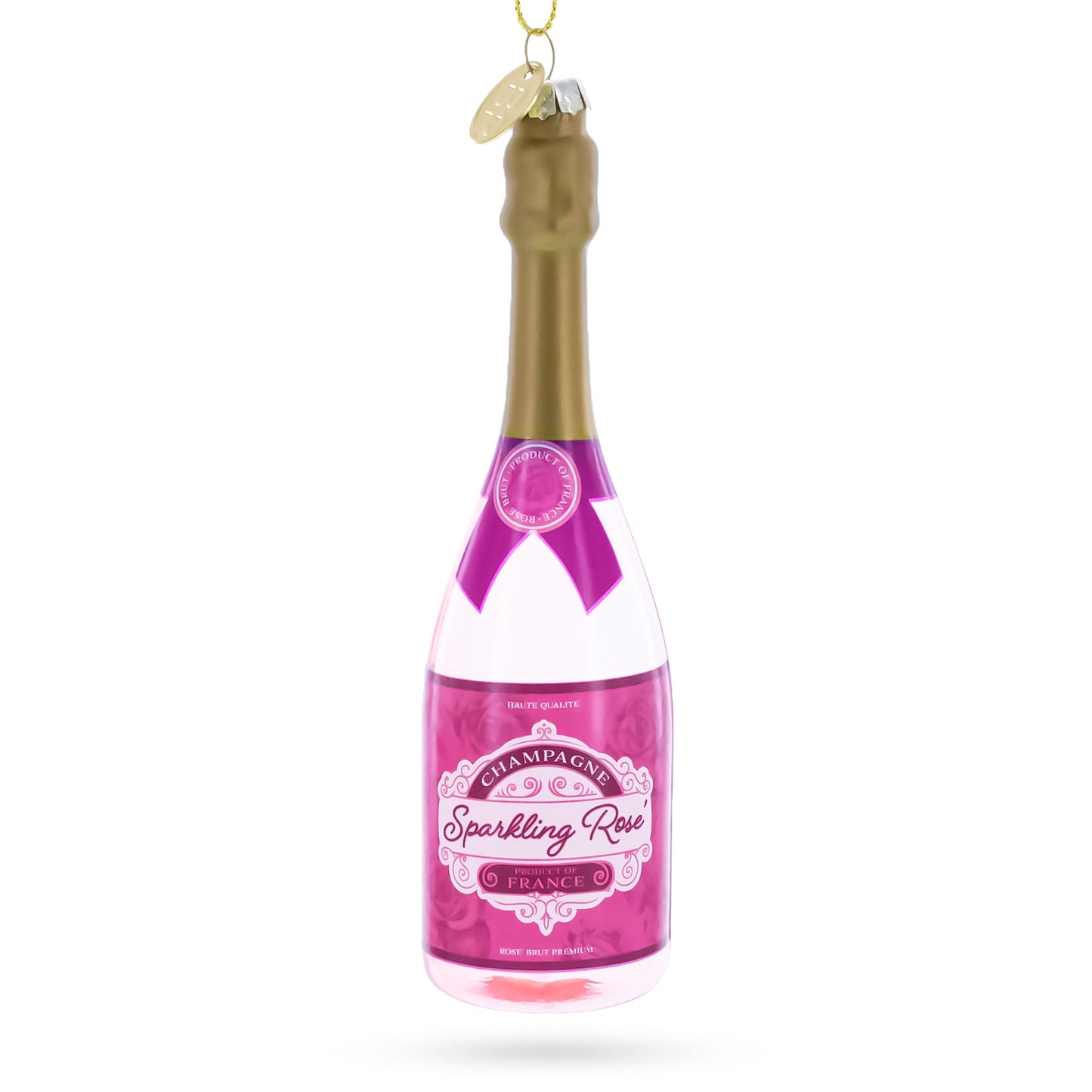 Sparkling Rosé Wine Bottle Glass Christmas Ornament