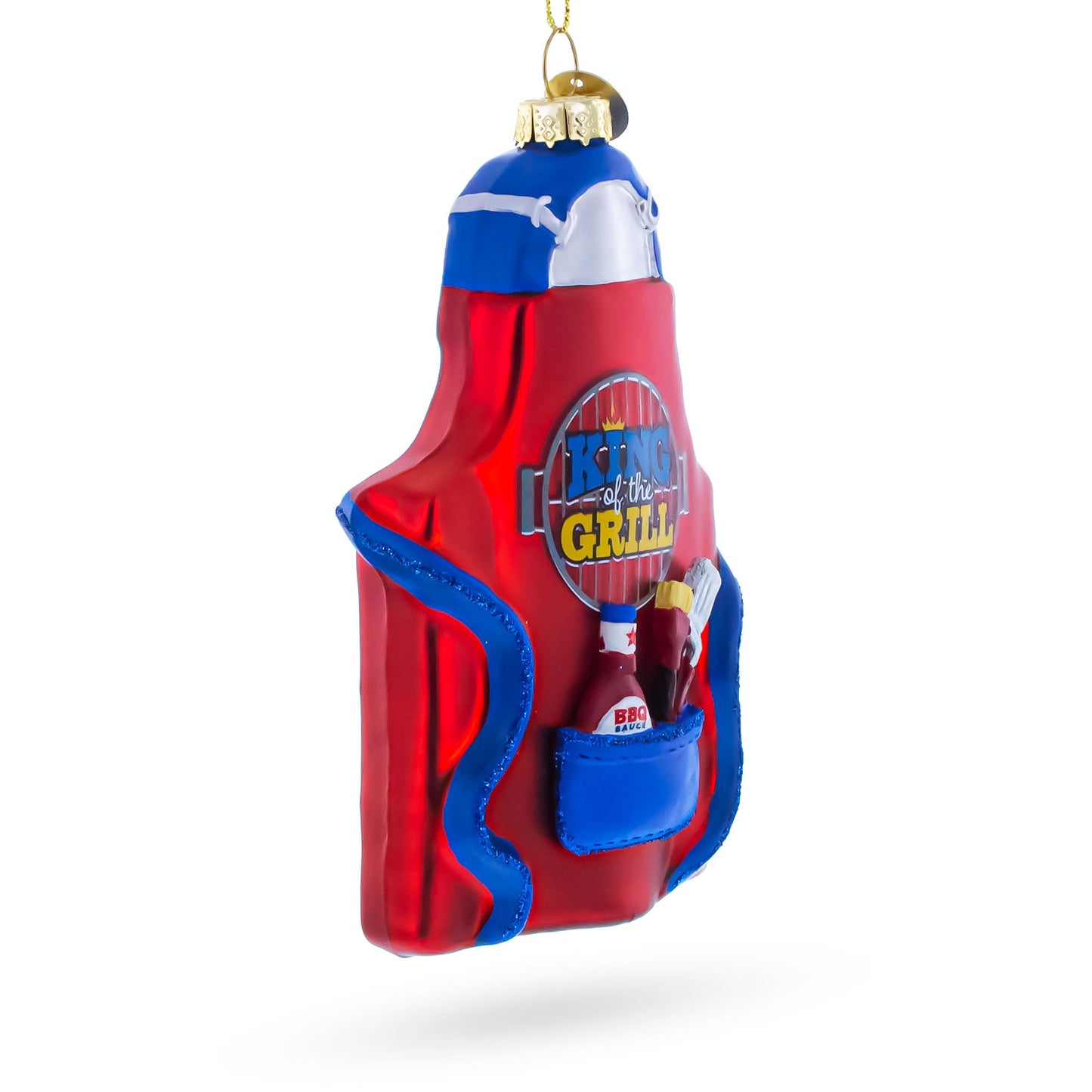 BBQ King of the Grill Apron Glass Christmas Ornament