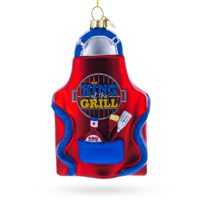 BBQ King of the Grill Apron Glass Christmas Ornament