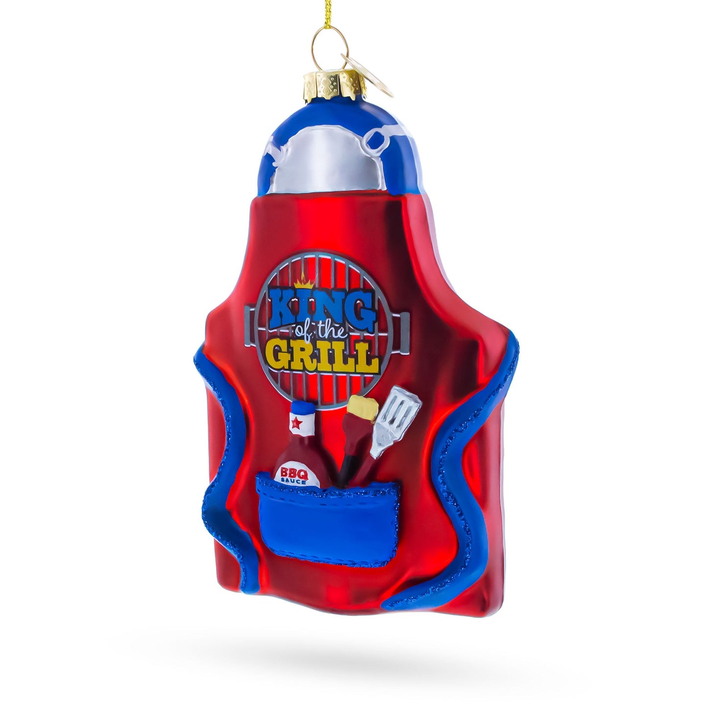 BBQ King of the Grill Apron Glass Christmas Ornament