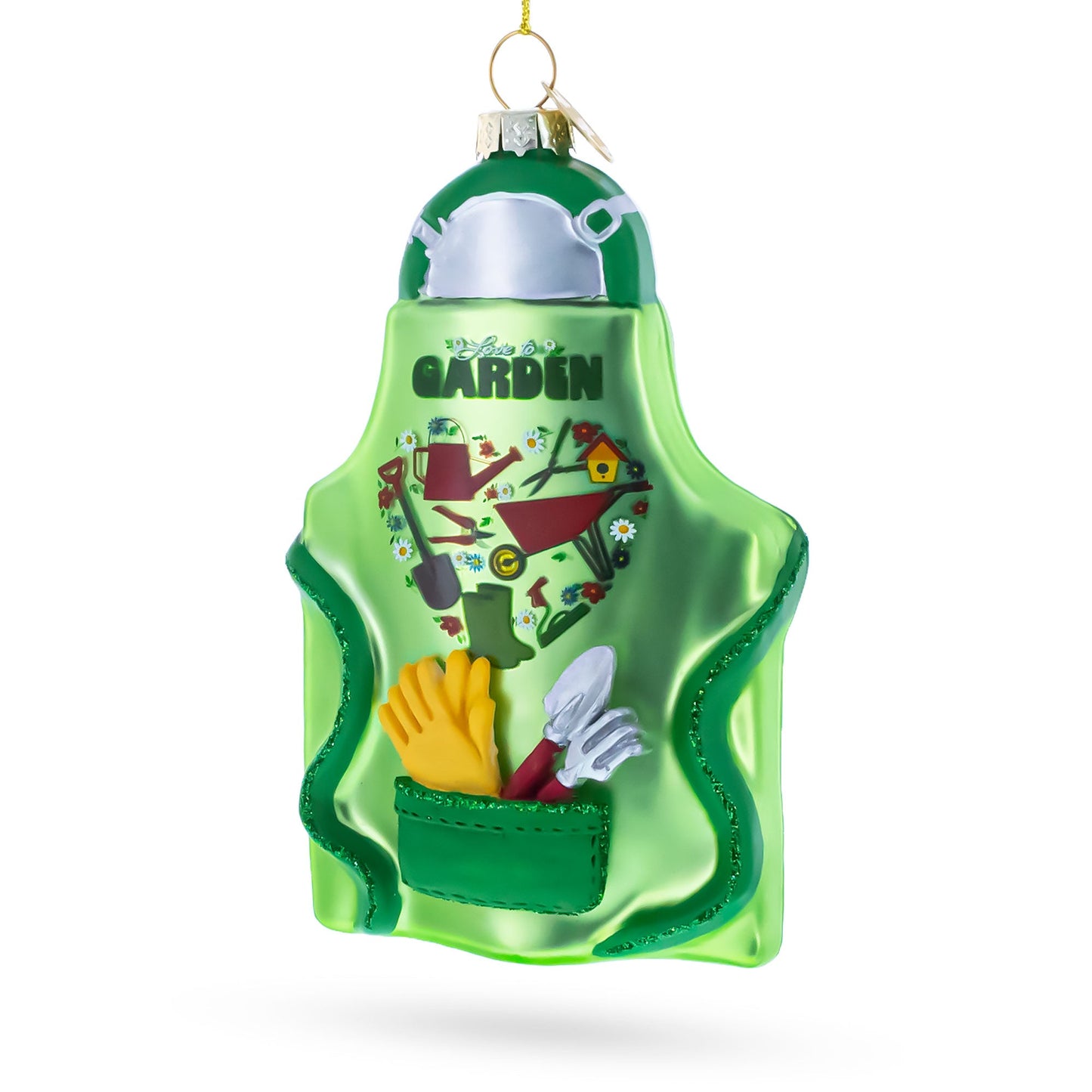 Gardener Apron with Tools Glass Christmas Ornament