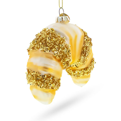 Glittered Croissant Glass Christmas Ornament