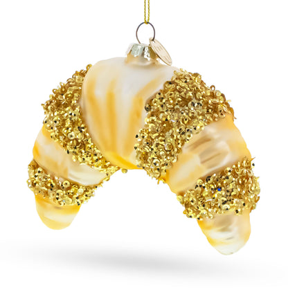 Glittered Croissant Glass Christmas Ornament