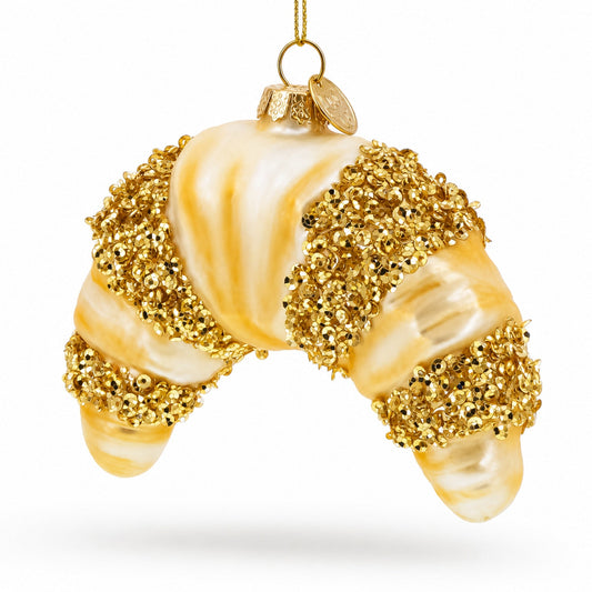 Glittered Croissant Glass Christmas Ornament