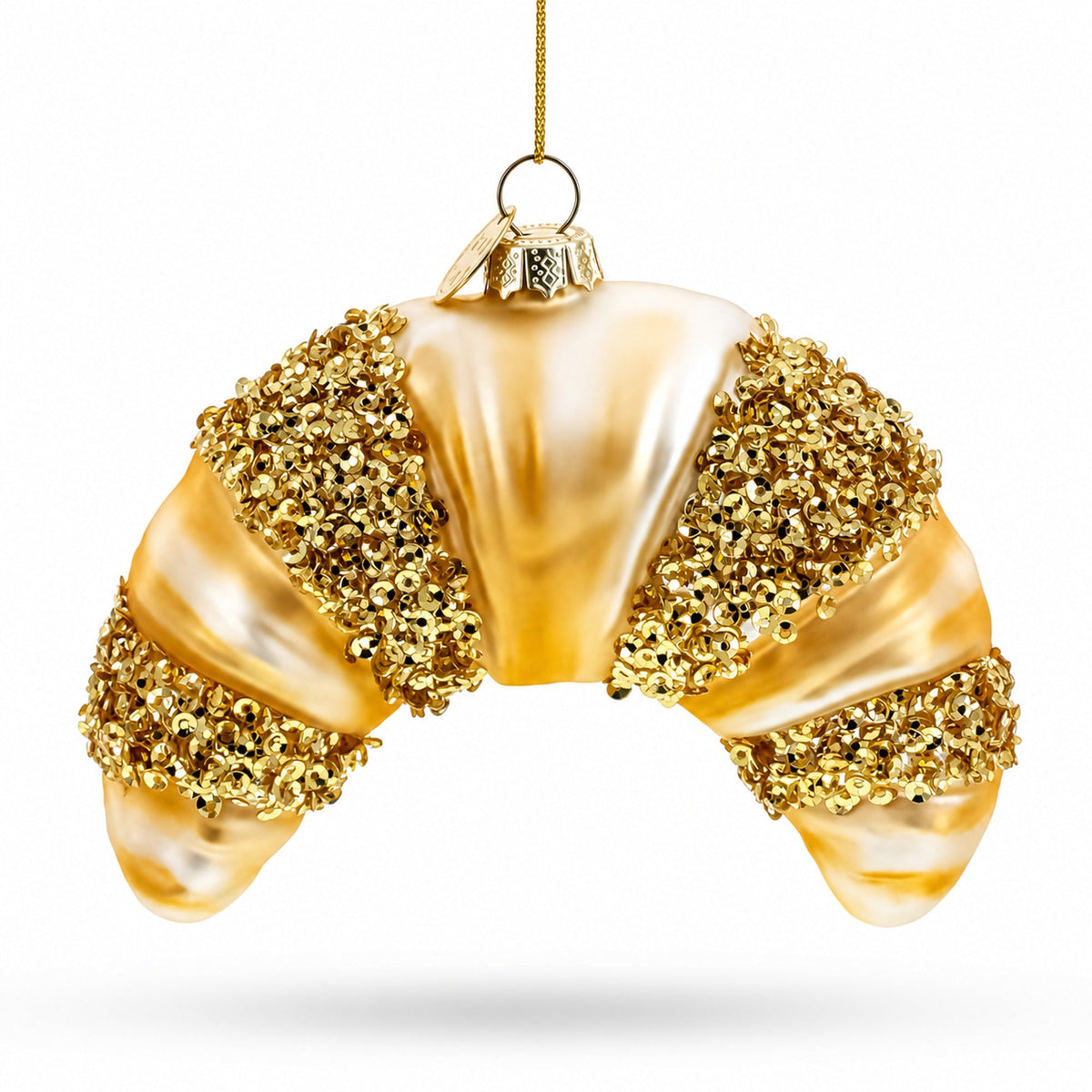 Glittered Croissant Glass Christmas Ornament