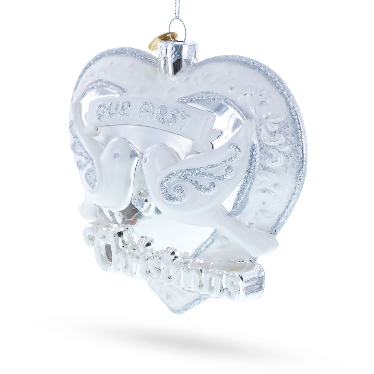 Our First Christmas Romantic Lovebirds Heart Glass Christmas Ornament