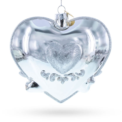 Our First Christmas Romantic Lovebirds Heart Glass Christmas Ornament