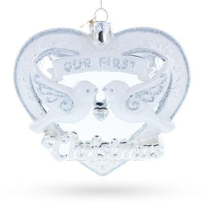 Our First Christmas Romantic Lovebirds Heart Glass Christmas Ornament