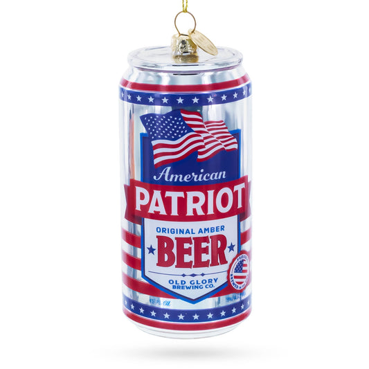 USA Patriot Beer Can Glass Christmas Ornament