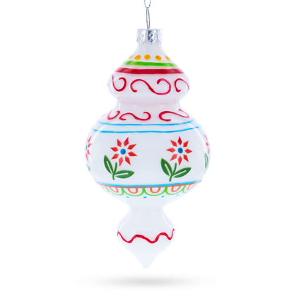 Red Flowers and Swirls Glass Christmas Ornament