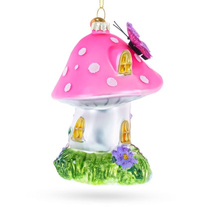 Fairy Mushroom House Glass Christmas Ornament