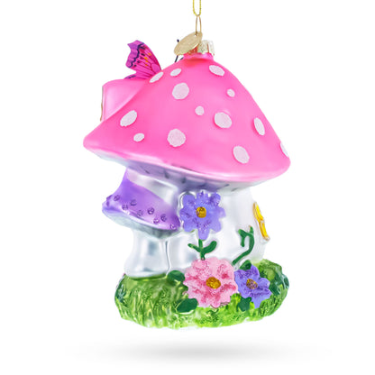 Fairy Mushroom House Glass Christmas Ornament