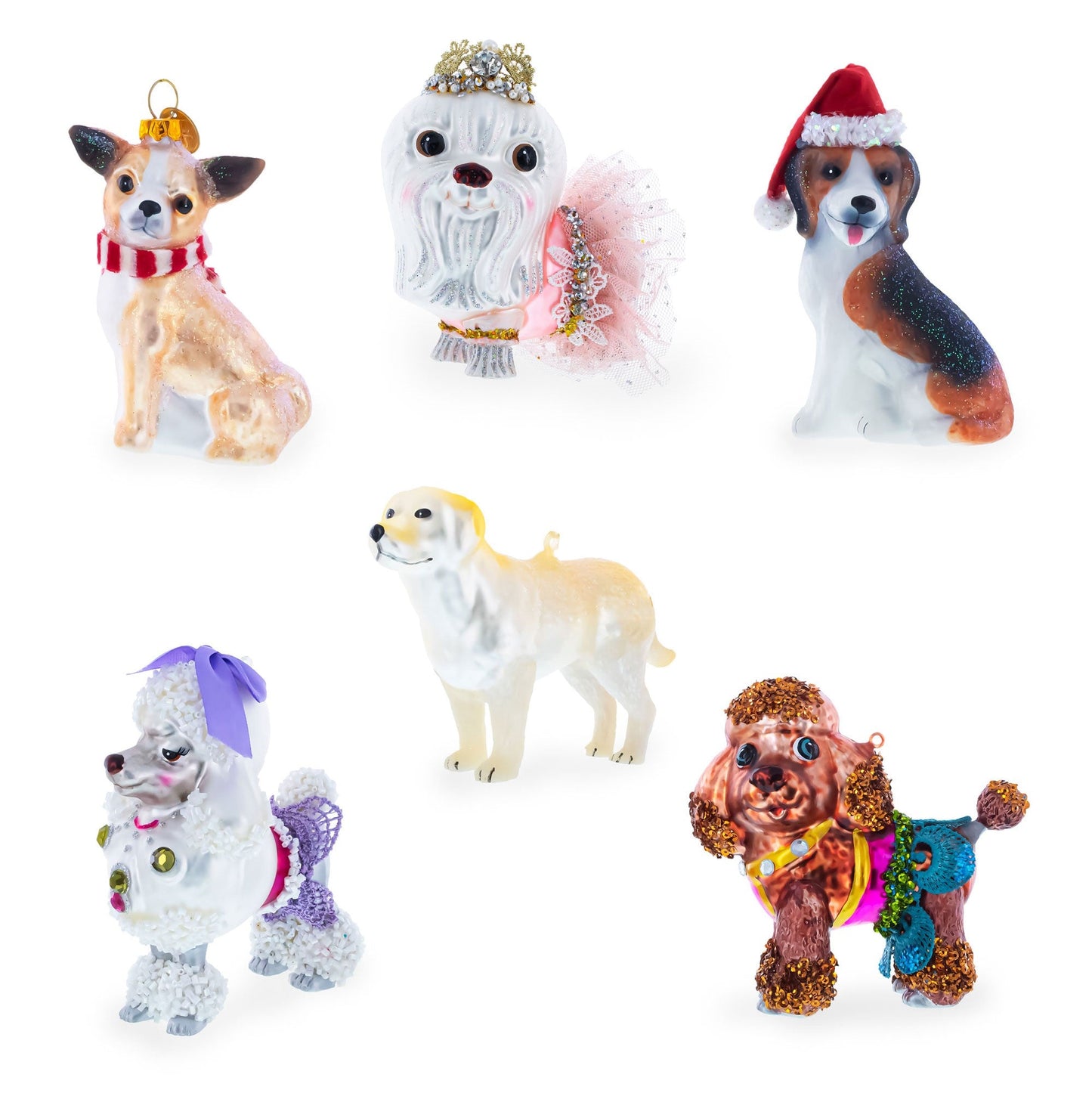 Christmas Dogs in Doghouse Glass Christmas Ornament