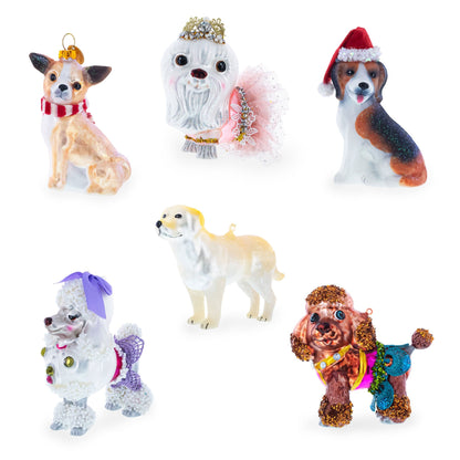 Christmas Dogs in Doghouse Glass Christmas Ornament