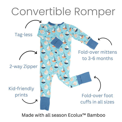 Convertible Romper - Denim Blue Ribbed