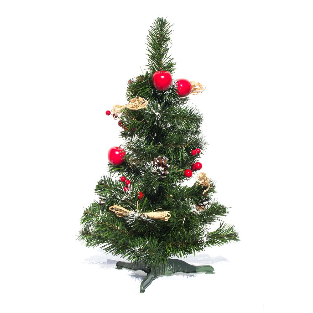 Ukrainian Tabletop Christmas Tree with Straw Bows, Apples & Pine Cones 20 Inches