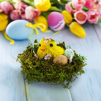 Nestled Chick Amidst Colorful Treasures