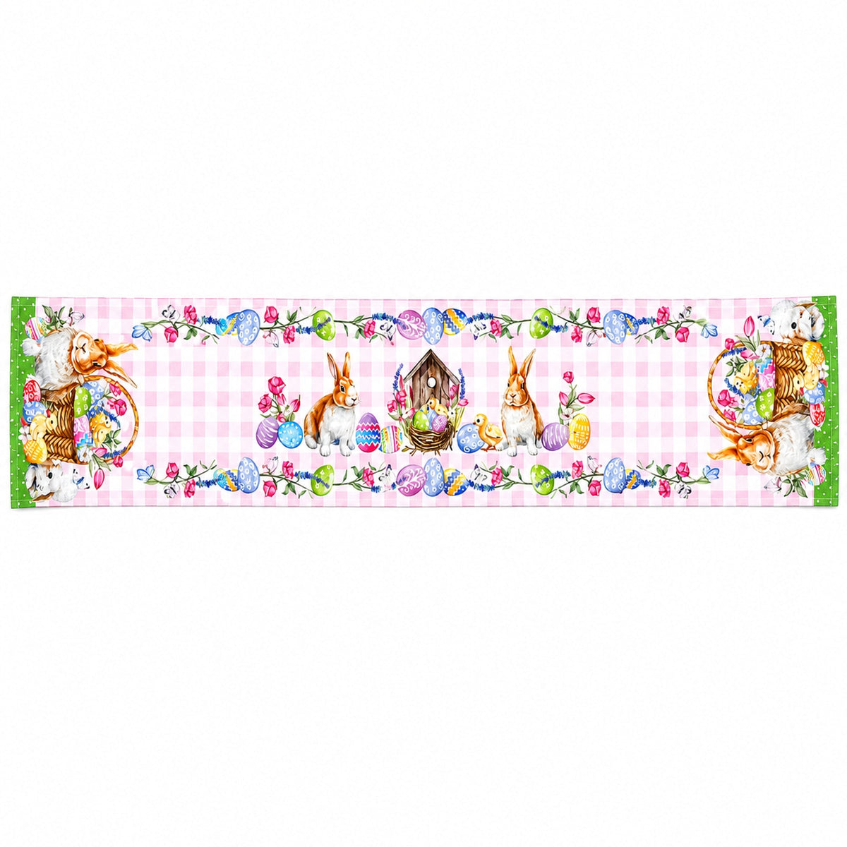 Whimsical Bunny and Colorful Eggs Easter Table Runner