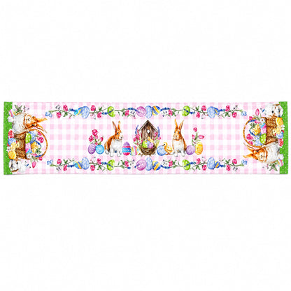 Whimsical Bunny and Colorful Eggs Easter Table Runner