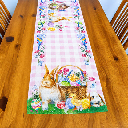 Whimsical Bunny and Colorful Eggs Easter Table Runner