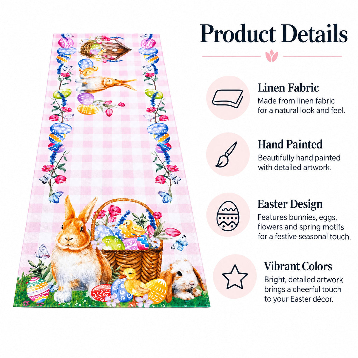 Whimsical Bunny and Colorful Eggs Easter Table Runner